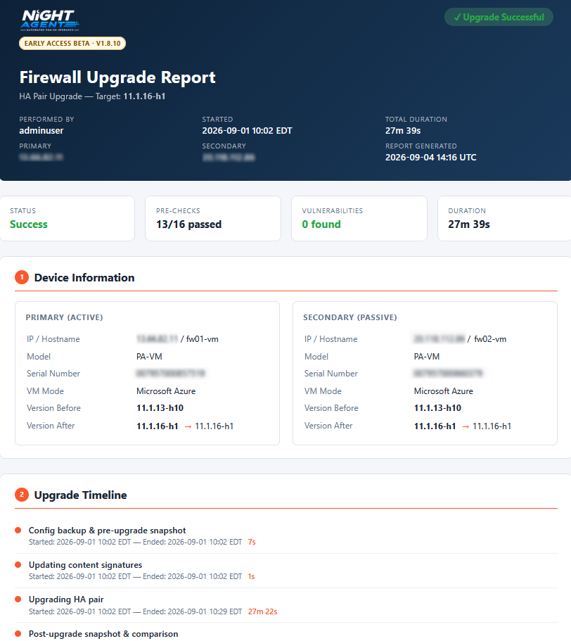 Upgrade report, cover and summary